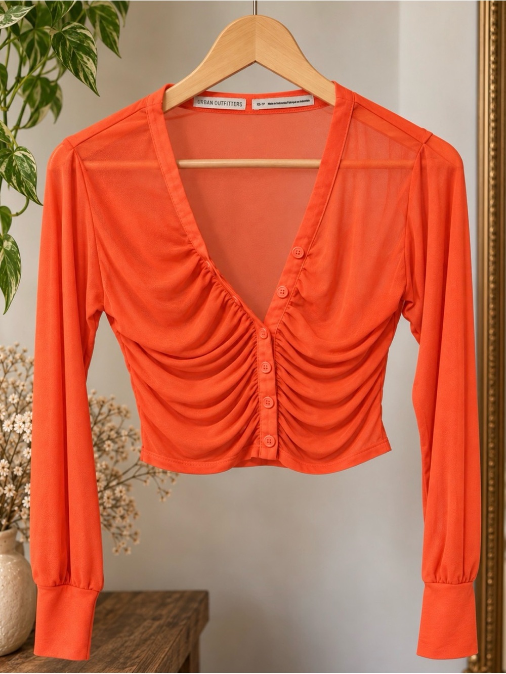 Urban Outfitters Orange Ruched V-Neck Crop Top